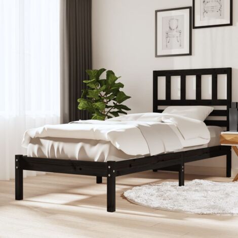 Letto singolo Moderno Struttura Letto Giroletto Nero Legno Massello  75x190cm 2FT6 Piccolo Singolo ITD51660