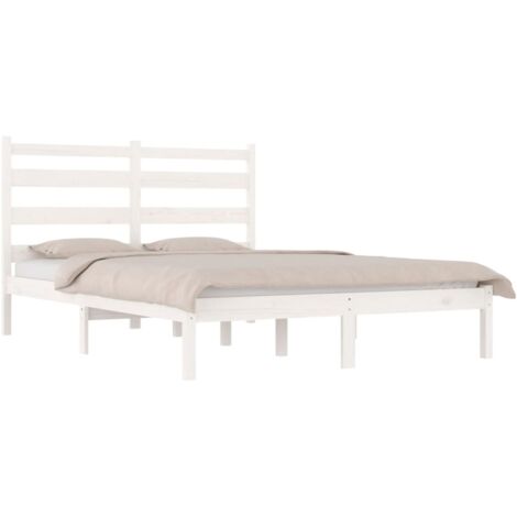 Letto matrimoniale Moderno Struttura Letto Giroletto Bianco in Legno  Massello di Pino 200x200 cm ITD21361