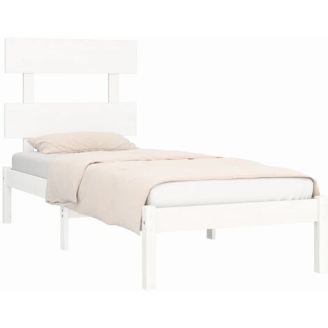 Letto Singolo Moderno Struttura Letto Giroletto Bianco in Legno Massello  90x200 cm ITD41280