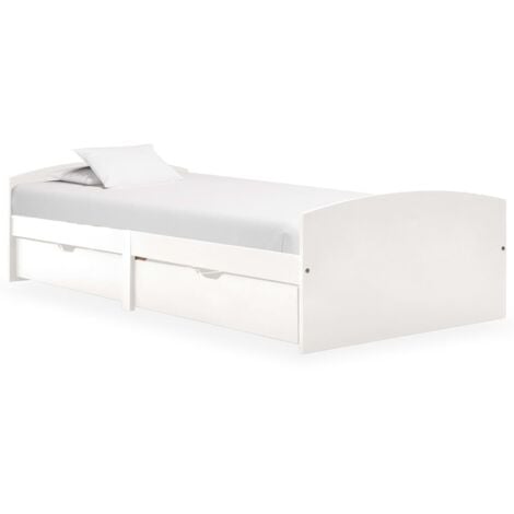 Letto Singolo Moderno Struttura Letto Giroletto con 2 Cassetti Bianco in  Pino Massello 90x200 cm ITD33726