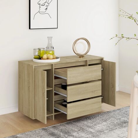 Credenza Madia Moderne Buffet da cucina con 3 Cassetti Rovere