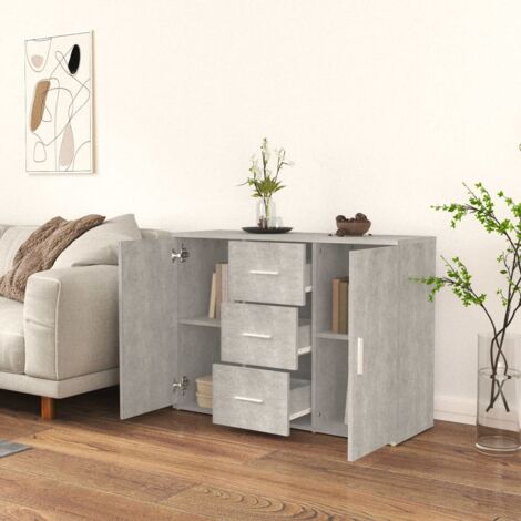 Credenza Madia Moderna Buffet da cucina Grigio Cemento 91x29,5x65 cm in  Legno Multistrato ITD66931