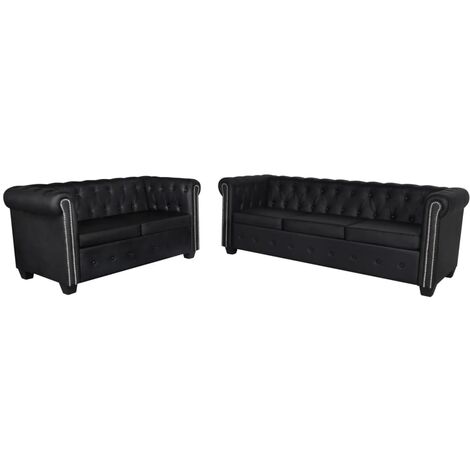 Set Divani a 2 e a 3 Posti Divani fisso Sofa da soggiorno in Pelle  Artificiale Nero