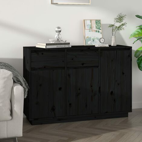 Credenza Madia Moderna Buffet da cucina Nera 110x34x75 cm in Legno Massello  di Pino ITD77850