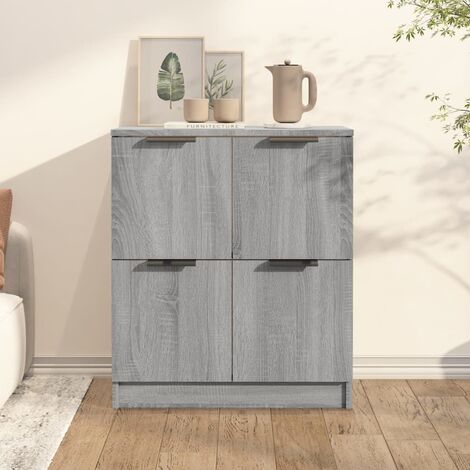 Credenza Soggiorno Grigio Sonoma - Mobile Multiuso Con Ante E Piano In Legno - Foto 7