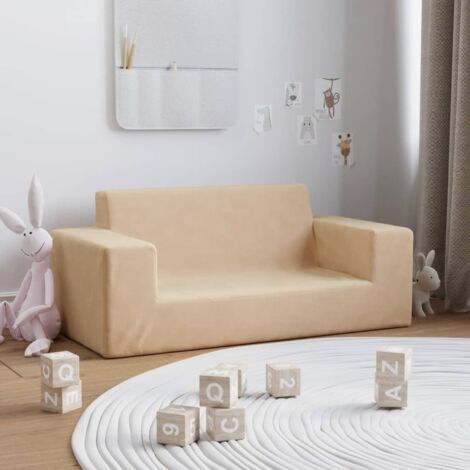 Divano per Bambini a 2 Posti Divano fisso Sofa da soggiorno Crema in Morbido Peluche ITD68279