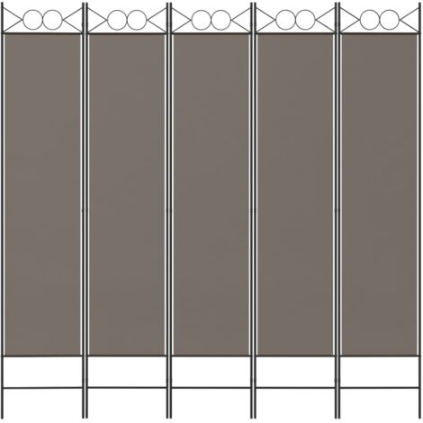 Paravento Divisorio a 5 Pannelli Separé per interni ed esterni Antracite  200x220 cm Tessuto ITD35546