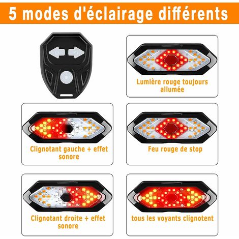 Indicatore di direzione e luce posteriore per bici con effetti sonori,  telecomando senza fili, 5 diverse