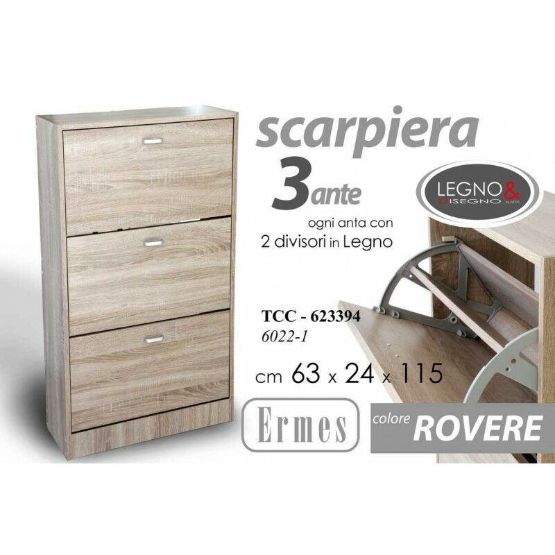 Scarpiera 2 Ante Ripiani Doppia Profondita in Melamina 60x24x83cm Colo