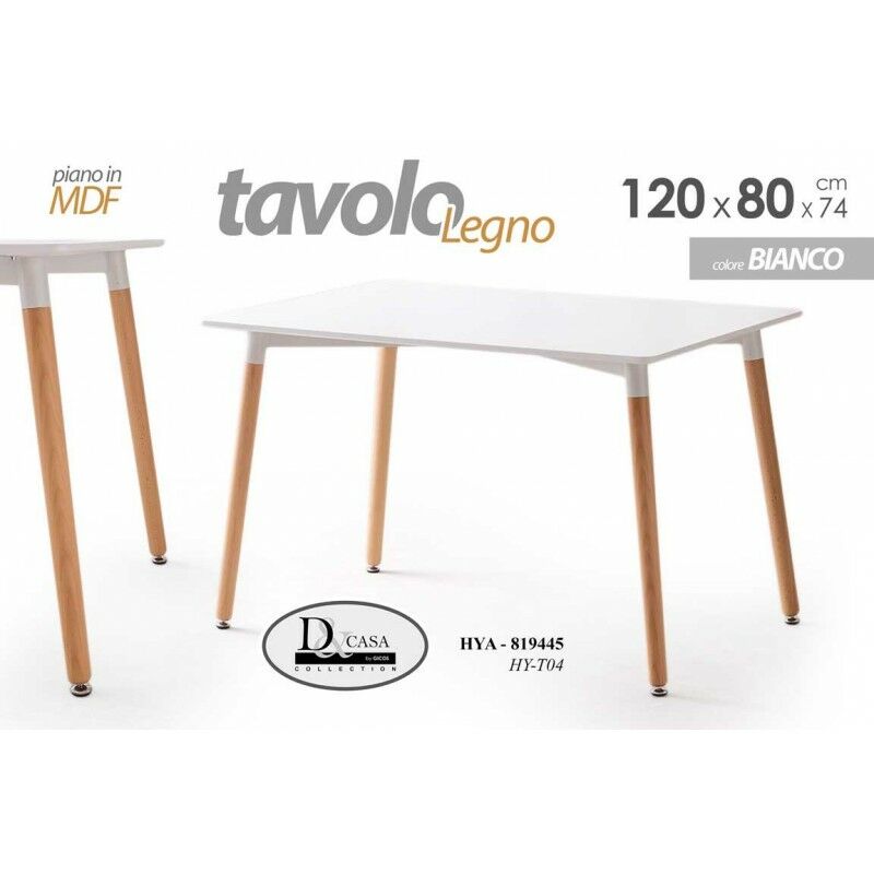 Set Tavolo da Pranzo Rettangolare in Legno di Faggio e MDF (120X80