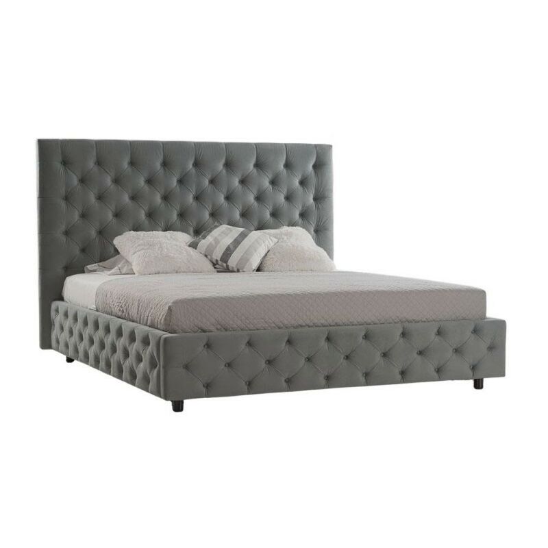 Letto matrimoniale Maria, Letto contenitore con rivestimento in tessuto,  100% Made in Italy, Apertura frontale, adatto per materasso Cm 160x200,  Grigio, con imballo rinforzato