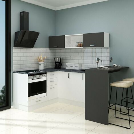 Cucina Angolare Matera 180x160 con Penisola Reversibile Bianca e Nera