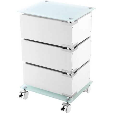Carrello girevole in acciaio-vetro tre cassetti 36,5x30x58,5 cm