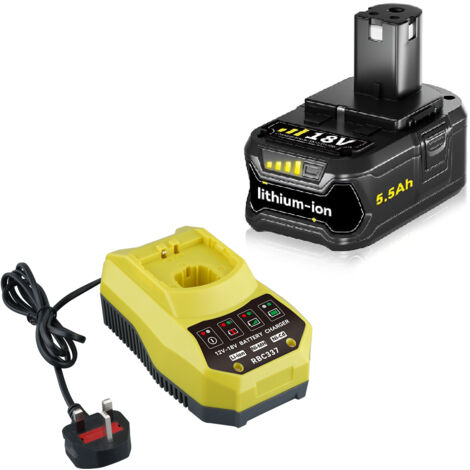 Ryobi 18V P108 18V 5,5Ah Ersatzakkus und Ladegerät-Set, für ONE+ 18V Lithium-Akku P104 P105 P102 P103 P107 P108, mit P117 P118 Schnellladegerät für Ryobi-Akku (1/5)