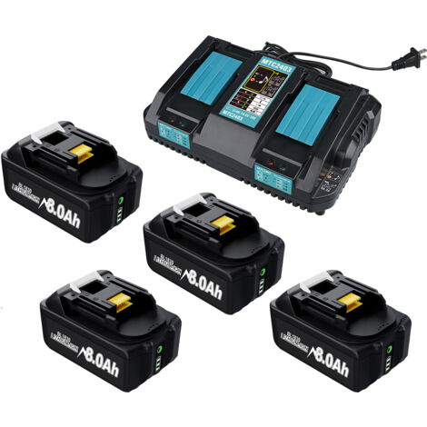 Für Makita 18 V 4 x 8 Ah Ersatzakku und Dual-Schnellladegerät, kompatibel mit 18 V BL1815 BL1830 BL1840 BL1850 BL1860 Akkus für LXT Lion Akku-Werkzeuge. Makita Akku-Ladegerät (1/5)