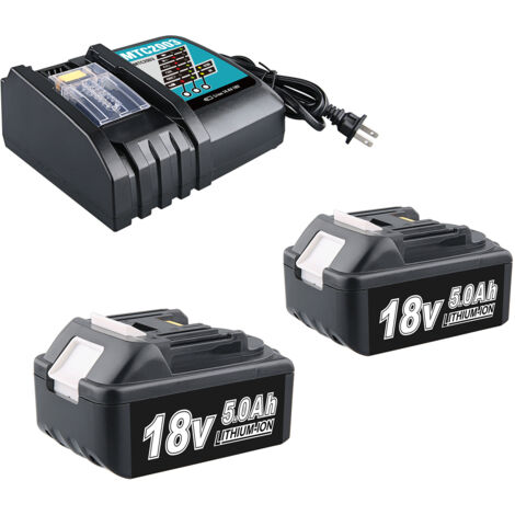 PDstation-Kit 2 x 18 V 5 Ah BL1860B-Akkus und 3 A DC18RC-Ladegerät, kompatibel mit den Modellen BL1860B, BL1860, BL1850B, BL1850, BL1840B und BL1840. Kompatibel mit allen 18 V kabellosen Elektrowerkze (1/5)