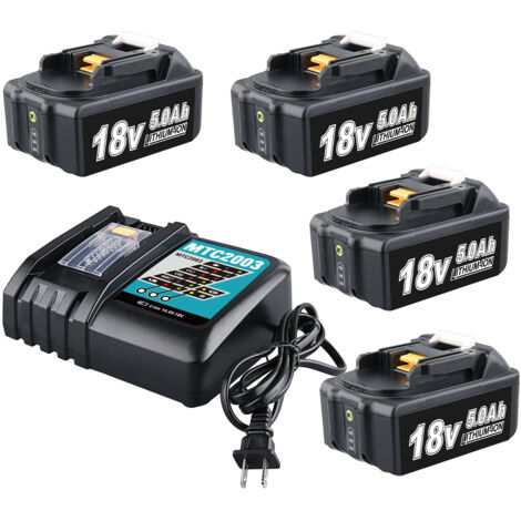 4 x BL1860 18 V 5,0 Ah Akku und 3 A DC18RC Ladegerät für Makita, kompatibel mit Makita 18 V LXT Li-Ionen-Akkus BL1850, BL1840, BL1830, BL1820, BL1815 (1/5)
