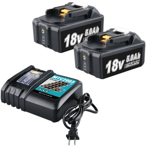 2 x BL1860 18 V 5,0 Ah Akku und 3 A DC18RC Ladegerät für Makita, kompatibel mit Makita 18 V LXT Li-Ionen-Akkus BL1850, BL1840, BL1830, BL1820, BL1815 (1/5)