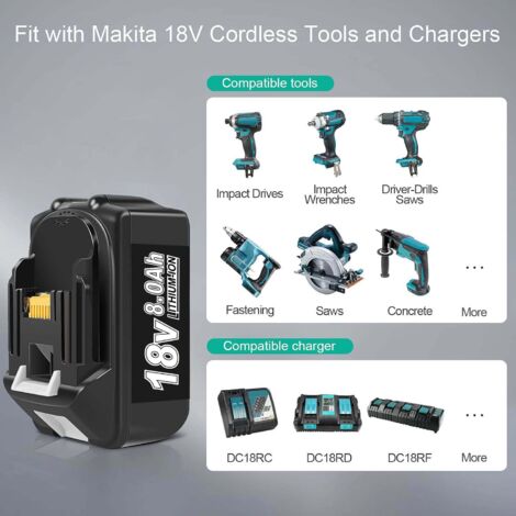 2Stück 8.0 Ah Li-Ion Ersatz für Makita 18V Akku BL1850B BL1850 BL1840B BL1840 BL1830B BL1830 BL1850 BL1835 BL1845 BL1815