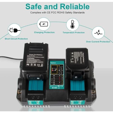 2X 5.0Ah 18V Akkus für Makita 18V Akku und Dual Port Ladegert DC18RD Passend für Makita 18V Akku BL1860 BL1850B BL1830 1840 BL1850 (Ladegert+2 Akkus)