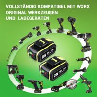 2X 7.0Ah Ersatzakku WA3553 für Worx 20V Akku-Elektrowerkzeuge WA3551 WA3572 WA3553 WX390 WX176 WX178 WU268 WX166.4 WX372.1 WX800 WG259E WA3760 WA3881