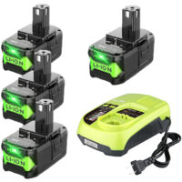4er-Pack P108 9,0 Ah Akkus und Ladegerät für Ryobi 18V Akkus P108, P102, P104, P105, P107, P109, P122 mit P117 Ladegerät, 18V Akku und Ladeset
