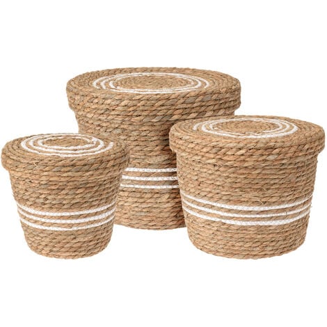 Set di 3 cesti in seagrass - 37 / 32 / 26 cm - set di cesti in seagrass con  coperchio - cesto multiuso cesto portaoggetti natura