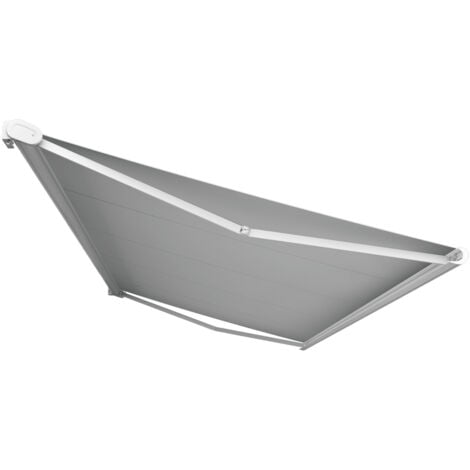 Store banne Coffre intégral PROTECT 2 Blanc 5x3,5m Motorisé à télécommande - Toile Grise Rayée