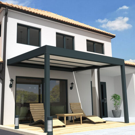 Pergola isotoit® CONFORT rétractable Gris anthracite 4,00x3,60m (Motorisé à télécommande) (1/5)