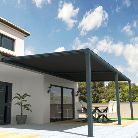 Pergola toile SUNLIGHT Gris anthracite - 8,00x3,00m (Motorisé à télécommande secours - Gris Anthracite) (1/5)
