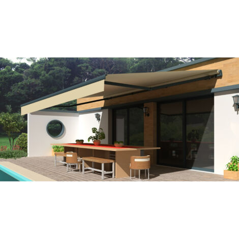 Store banne Monobloc EASY Gris Anthracite 4x3m (Motorisé à télécommande secours - Gris Anthracite - Ecru) (1/5)