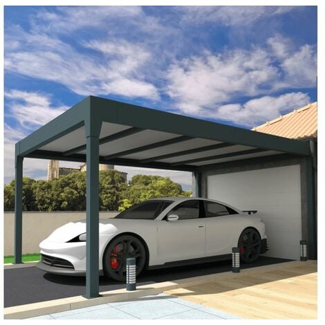 Carport simple autoportant en aluminium - 1 voiture - 15,3 m² - Gris -  GENARO