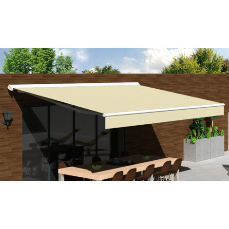 Store banne Semi-coffre COVER 4x3m - Motorisé à télécommande (Motorisé à télécommande secours - Blanc - Ecru) (1/5)