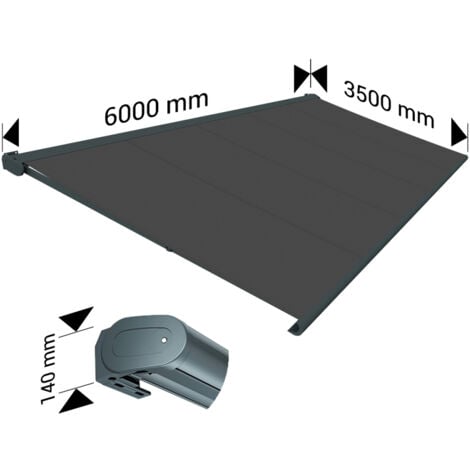 Store banne Coffre intégral PROTECT 2 LED Gris Anthracite 6x3,5m Motorisé à télécommande + Eclairage LED - Toile Grise Anthracite