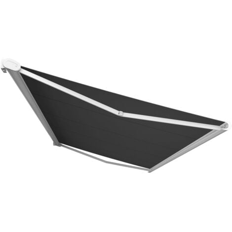 Store banne Coffre intégral PROTECT 2 Blanc 4,05x3,50m Motorisé à télécommande - Toile Grise Anthracite