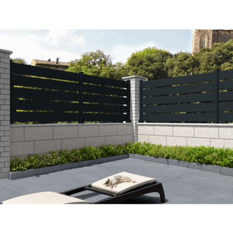 Ombrazur – Clôture aluminium ajourée gris anthracite L 1911 x H 915 mm – 5 lames – Installation rapide sans outils – Résistante aux intempéries (1/2)