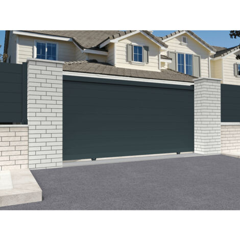 Portail coulissant plein Gris anthracite L 3000 x H 1542 mm Motorisé (1/2)
