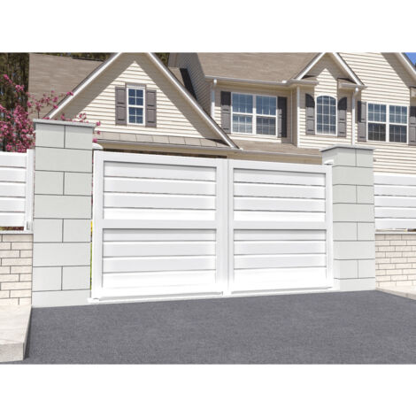Portail battant Brise vue Blanc L 4000 x H 1730 mm Motorisé (1/2)