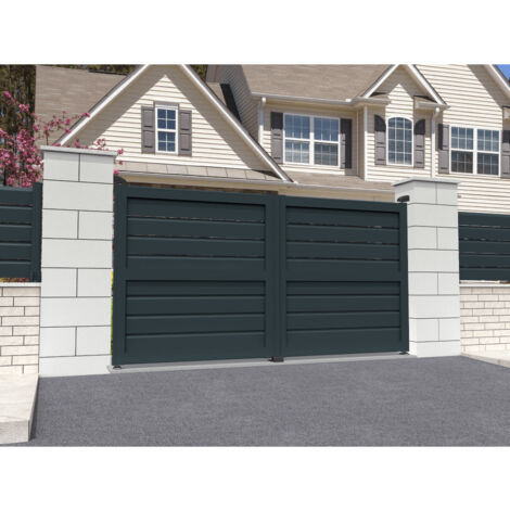 Portail battant Brise vue Gris anthracite L 3500 x H 1580 mm Motorisé (1/2)