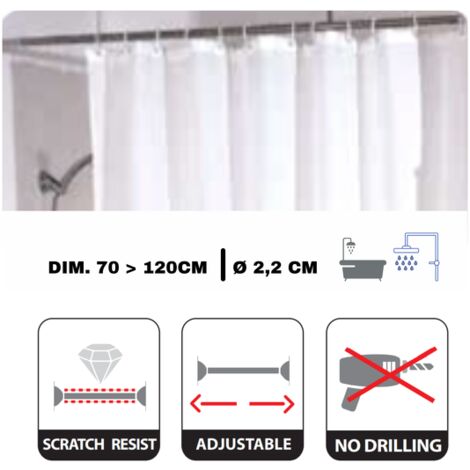 MSV Barra a stelo per tenda doccia o vasca allungabile senza foratura  70-120cm Acciaio inossidabile