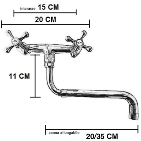 Rubinetto a parete vintage con canna allungabile 20-35 cm