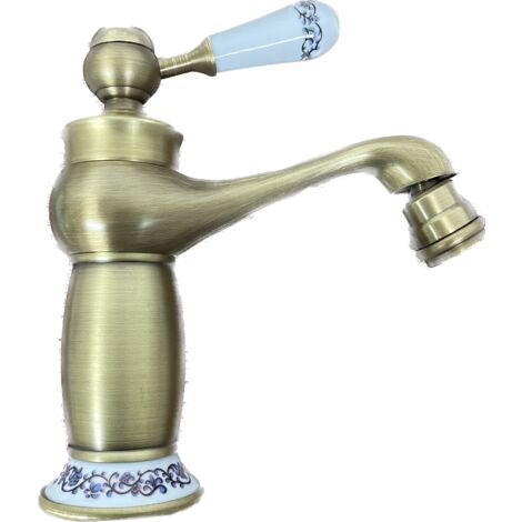 Rubinetto Retrò Per Lavabo In Rame Antico Con Manico In Ceramica – Miscelatore Caldo/Freddo - 3