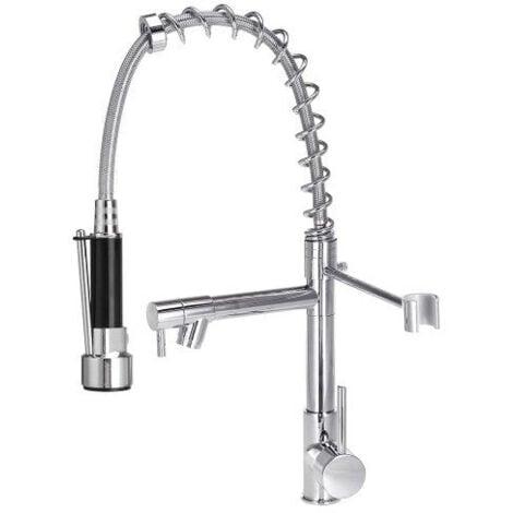 Miscelatore Cucina Alta Pressione Rubinetto con Doccetta Estraibile Monocomando Ottone Cromo