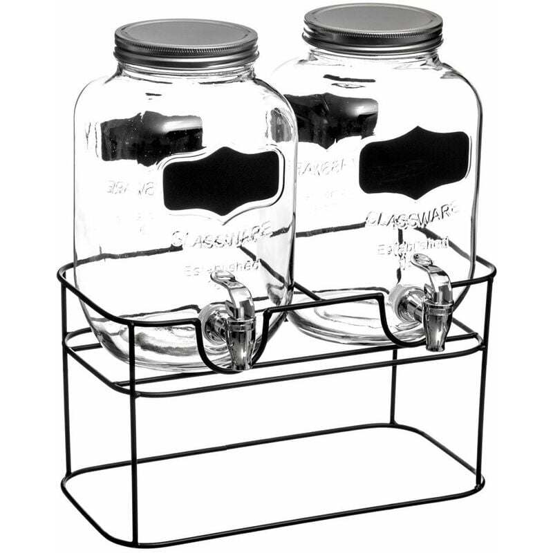 Distributeur de boisson 8 L, lot de 2, limonade, carafe verre robinet,  retro vintage, fontaine, transparent