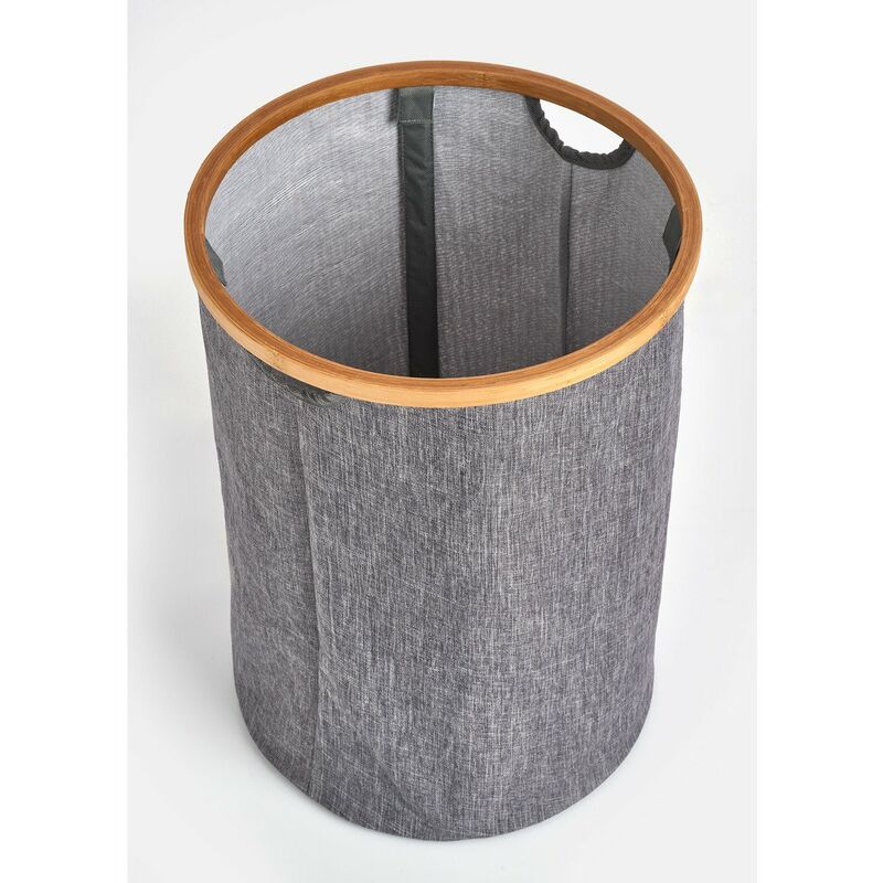 panier rangement salle de bains tissu gris bois bambou zeller