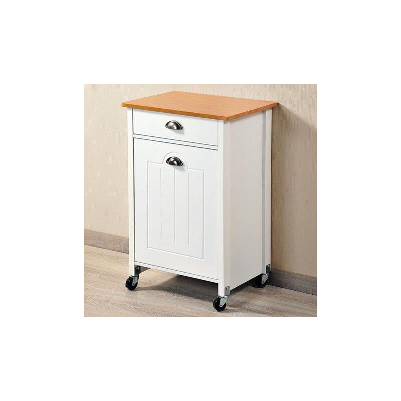 Chariot De Cuisine Kesper Avec Tri Déchets - Bois Blanc 50x37x79cm - Surface Bambou - Idéal Pour Rangement Pratique
