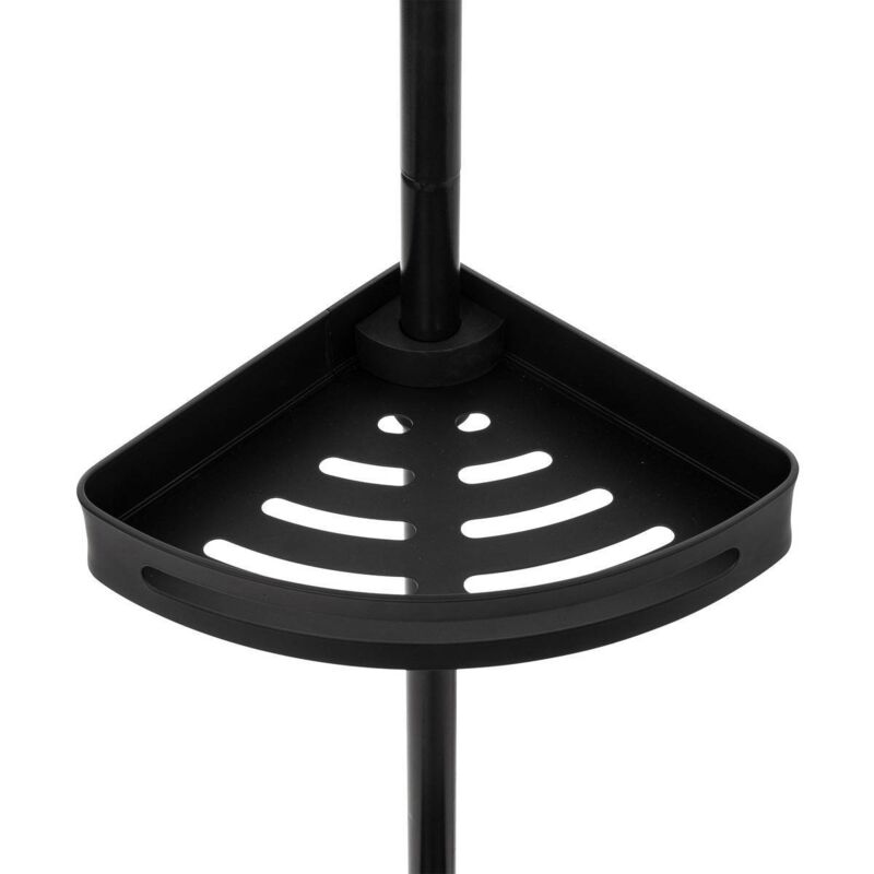 Étagère De Douche D’angle Skycarper – 5 Niveaux Réglables Avec Crochets – Barre De Tension 157,5 à 290 Cm – Noir