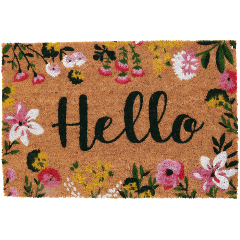 CaySep Tapis De Bienvenue Floral Antidérapant Fibre De Coco - Paillasson Extérieur Intérieur 43x74cm