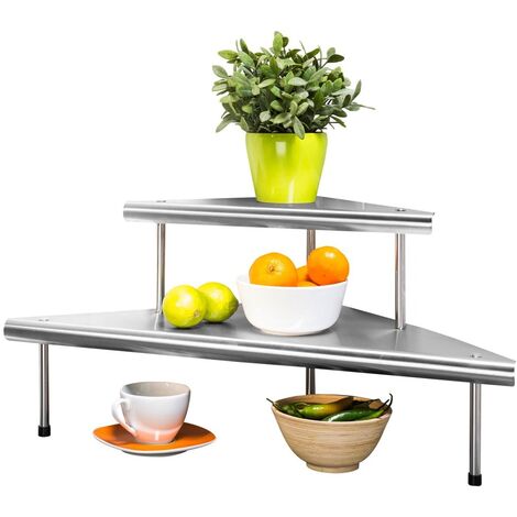 Wenko – Étagère d'angle cuisine Massivo Duo – Acier inoxydable – Dimensions 48,5 x 31 x 48,5 cm – 2 niveaux pour rangement optimisé