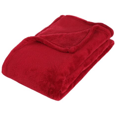 Atmosphera – Plaid microfibre rouge 125x150cm – Ultra doux et chaud – Lavable à 30°C – Contour ourlé pour confort